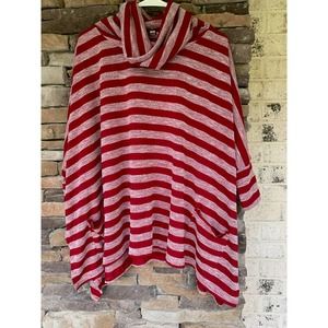 Umgee Red and White Striped Cowl Neck Sweater